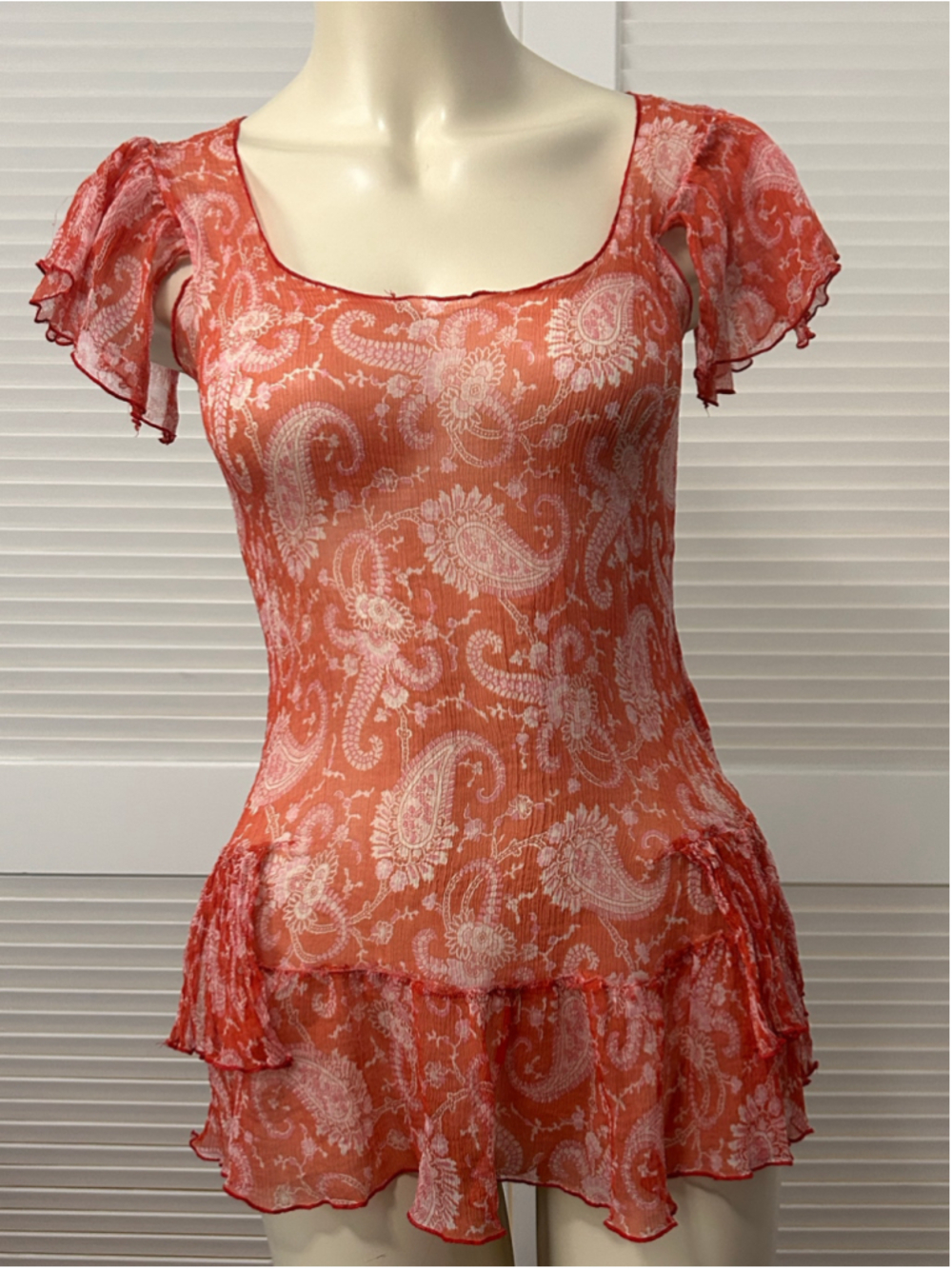 Vintage JW Los Angeles Johnny Was Silk Paisley Ruffle Peplum Top S